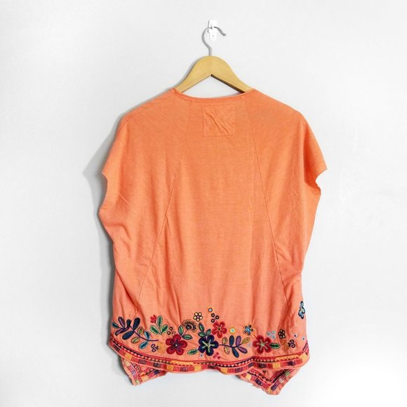 JOHNNY WAS Orange Embroidered Short Sleeve Top - Picture 2 of 7